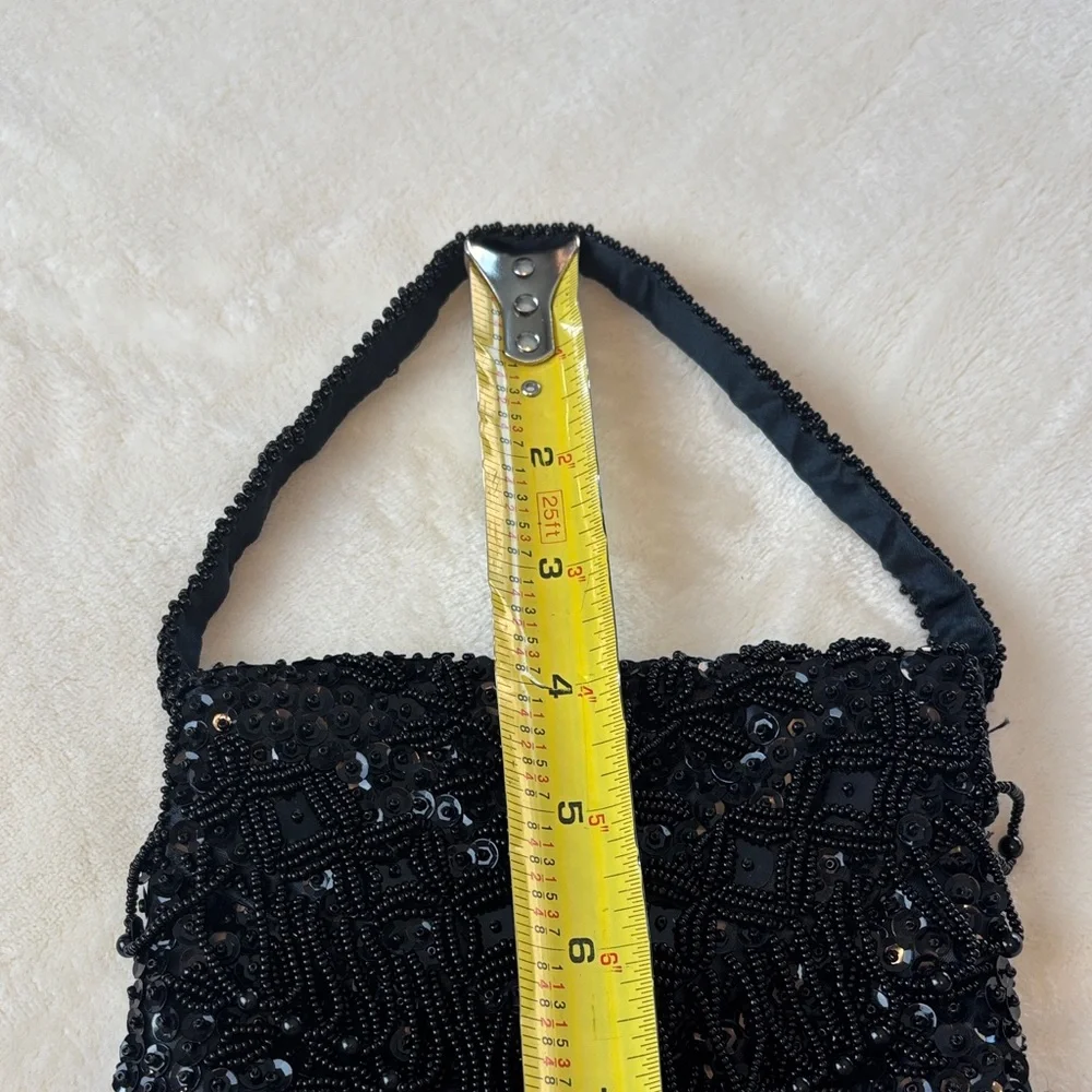 Vintage Handmade Black Beaded Fringe Evening Bag - For Ganson of California